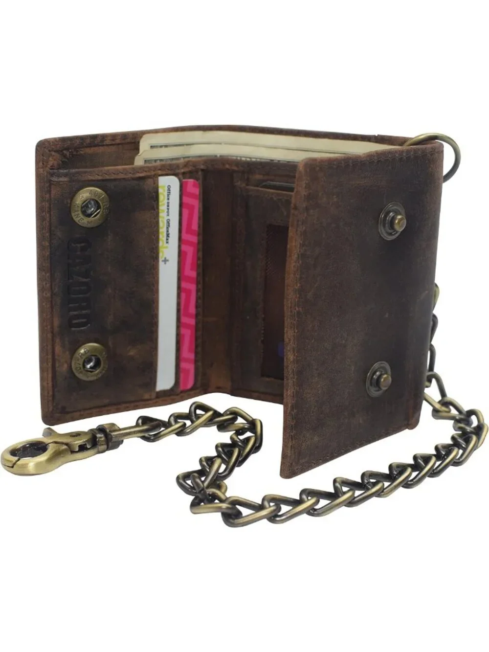 Vintage Leather Biker Chain Wallet for Men - RFID Blocking, Trifold, Snap